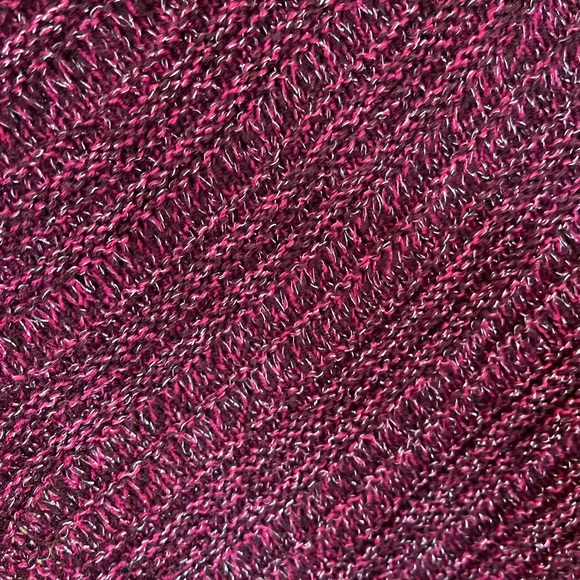 Chico’s Metallic Knit Triangle Poncho In Poppin Wine Berry - Picture 3 of 11